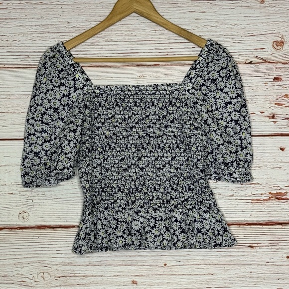J Crew Factory Floral Print Puff Sleeve Smocked Peplum Top Sz S - Picture 5 of 12